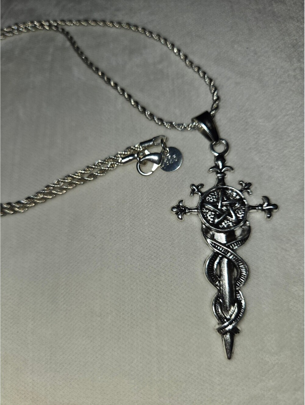 24-Inch Italian Silver 925 Wiccan Pentagram Serpent Pendant Necklace for Men